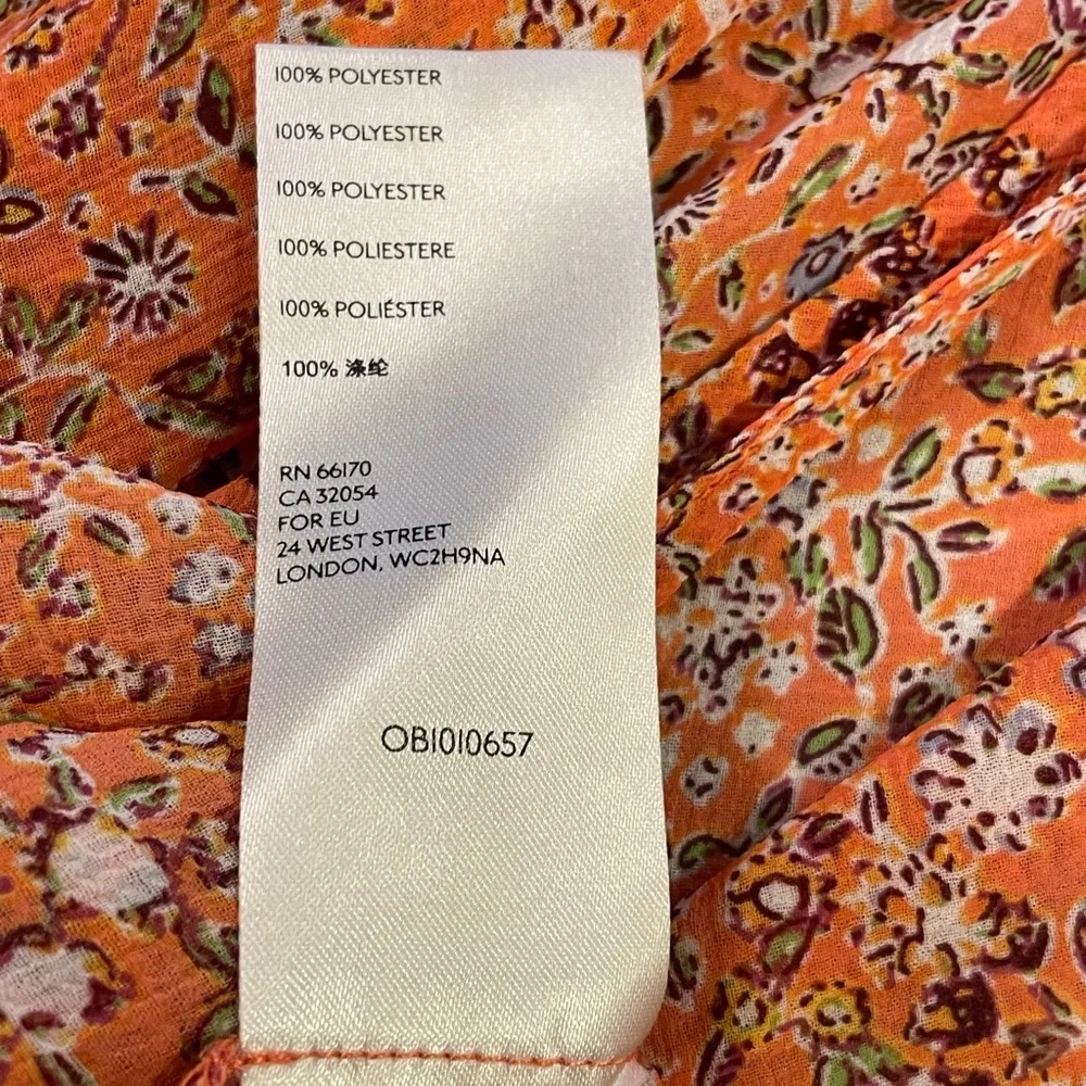 Free People Orange Floral blouse button down with tie Small EUC - Picture 4 of 5